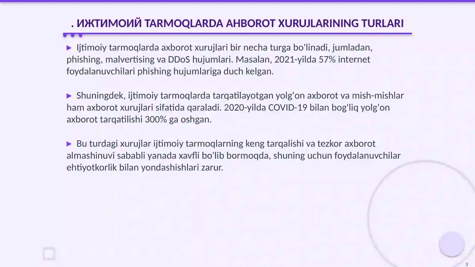 ИЖТИМОИЙ TARMOQLARDA AHBOROT XURUJLARI ВА ТАҲДИДЛАР 3