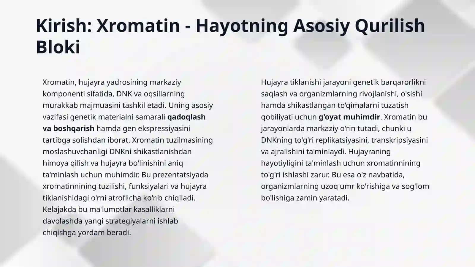 Xromatin va uning faoliyati
Hujayraning qayta tiklanishi 3