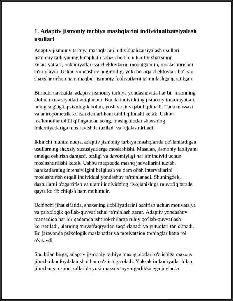 ADAPTIV JISMONIY TARBIYA BOYICHA ORGATISH USULLARI REFERAT 3