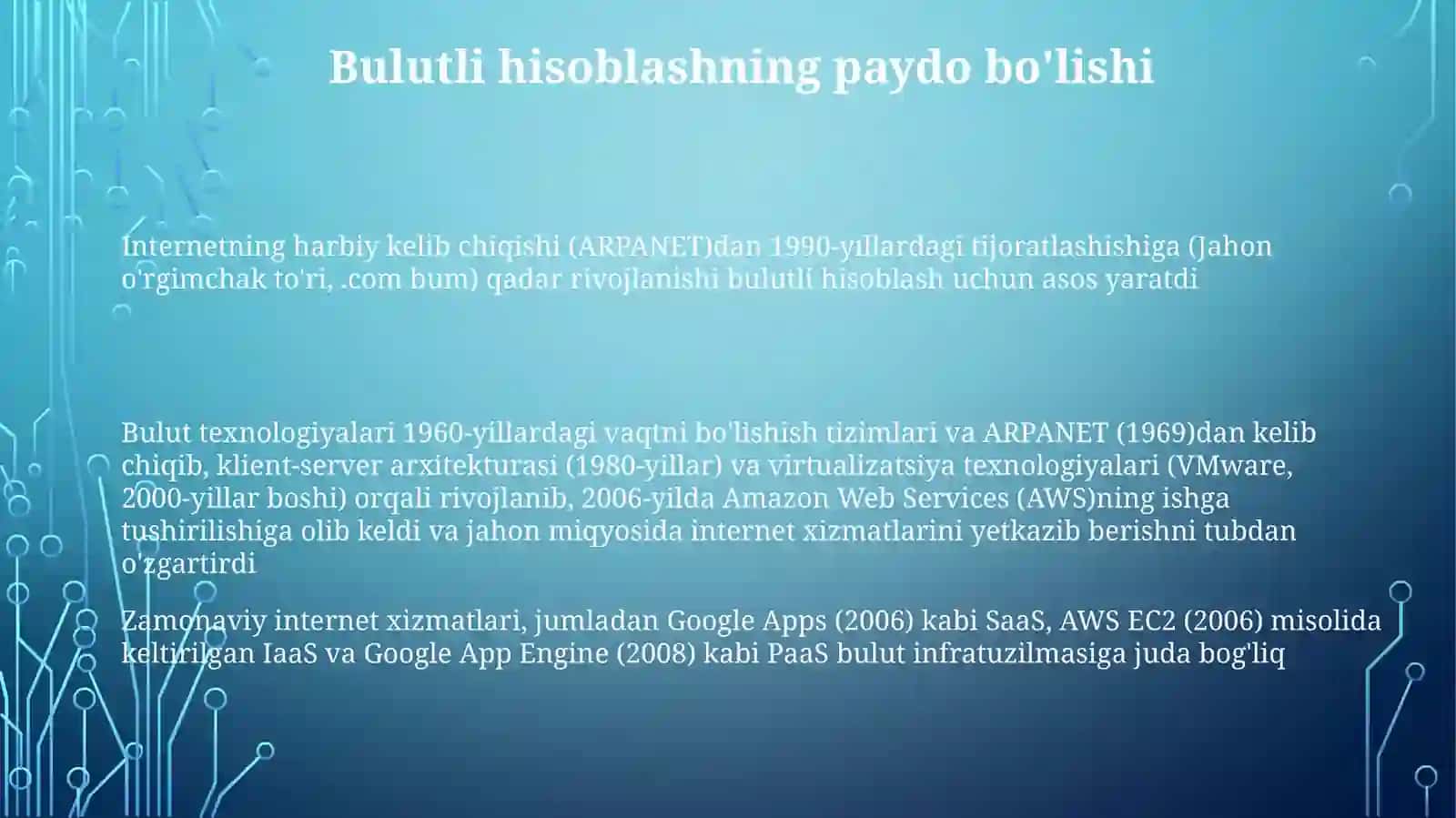 Internetning zamonaviy xizmatlari. Intemetning rivojlanish tarixi 3