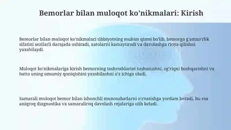 Bemorlar bilan muloqot ko'nikmalari 3
