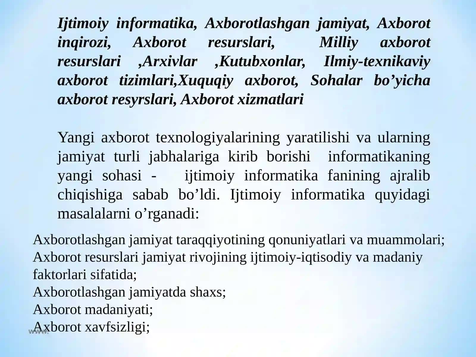 Axborotlashgan jamiyat tushunchasi 3