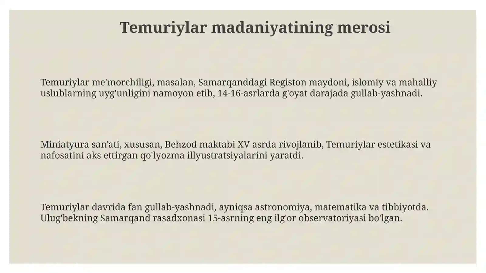 Temuriylar madaniyatining merosi 3