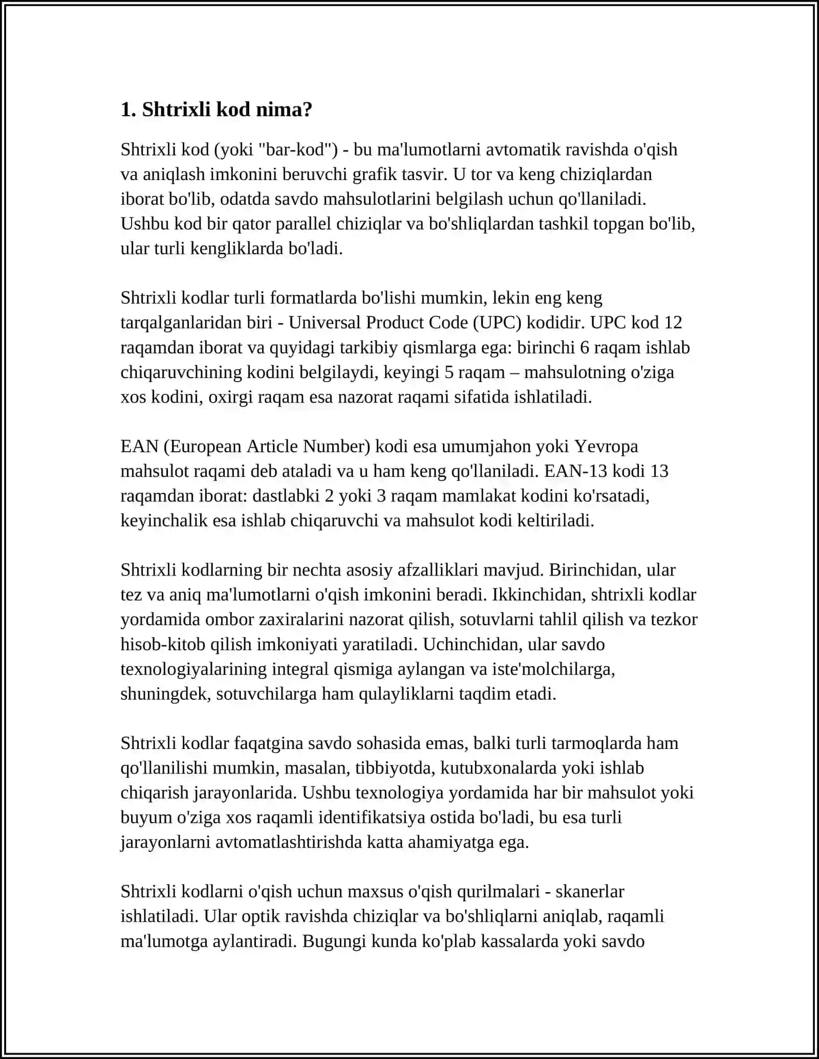 MAHSULOTLARNI KODLASH TIZIMI, SHTRIXLI KOD 3