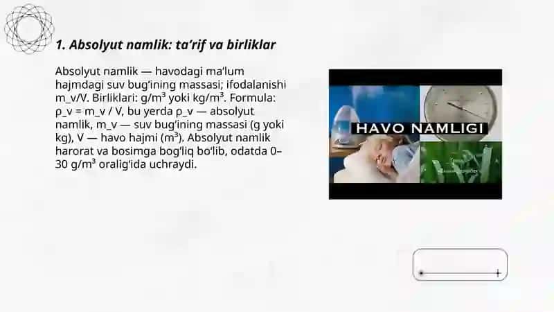 Havo namligini aniqlash usullari. Assman psixrometri yordamida havo namligini aniqlash. 3