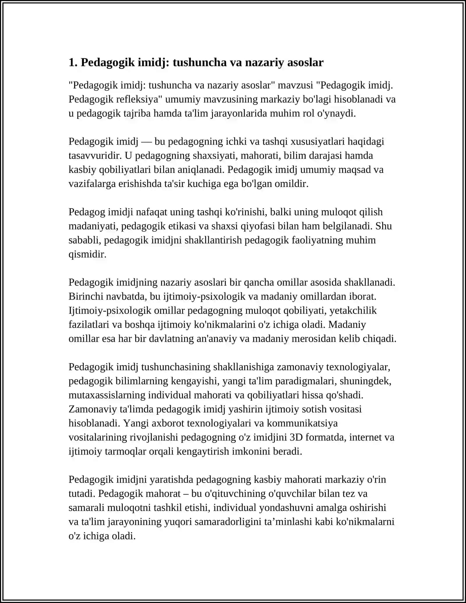 PEDAGOGIK IMIDJ. PEDAGOGIK REFLEKSIYA 3
