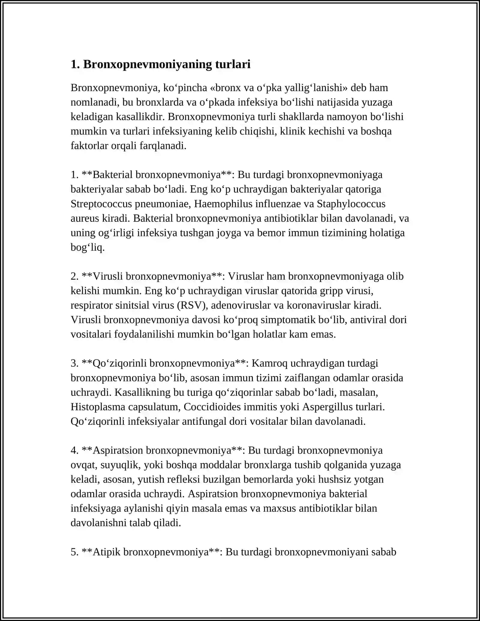 BRONXOPNEVMONIYA.ERTA YOSHDAGI BOLALAR PNEVMONIYASI.KRUPOZ PNEVMONIYA.ORALIQ PNEVMONIYA.BOLALARDA NAFAS AʼZOLARINING MAXSUS BOʻLMAGAN KASALLIKLARI 3