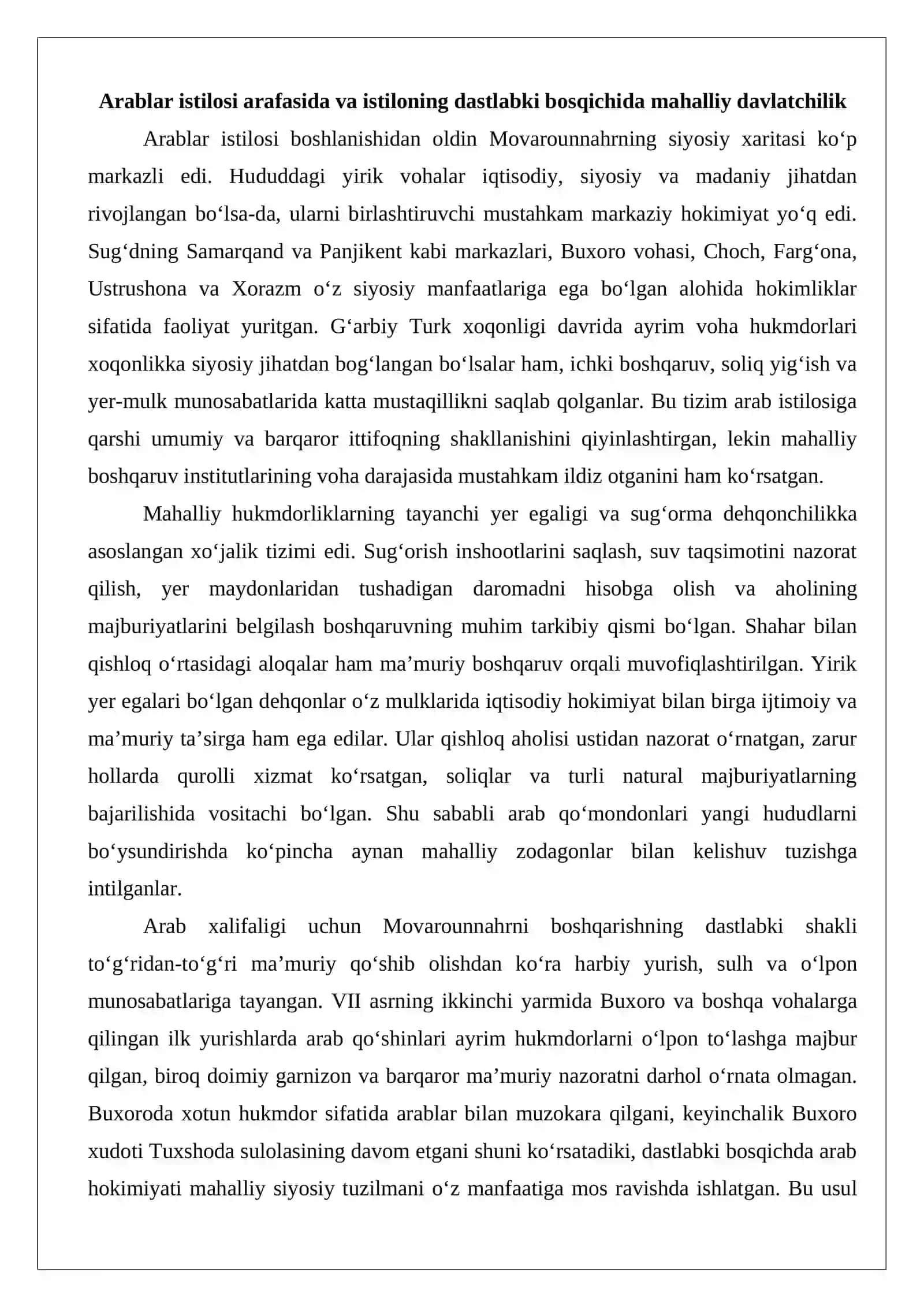 Arablar hukmronligi davridagi mahalliy boshqaruv tizimi 3