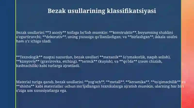 Bezak usullarining klassifikatsiyasi 3