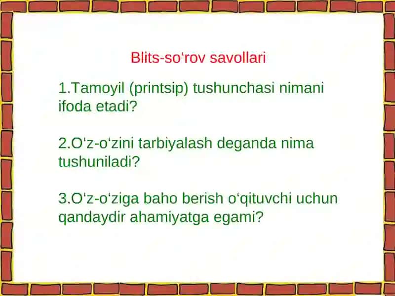 O‘Z-O‘ZINI TARBIYALASH VA O‘ZUSTIDA ISHLASH SHAXSIY DASTURI 3