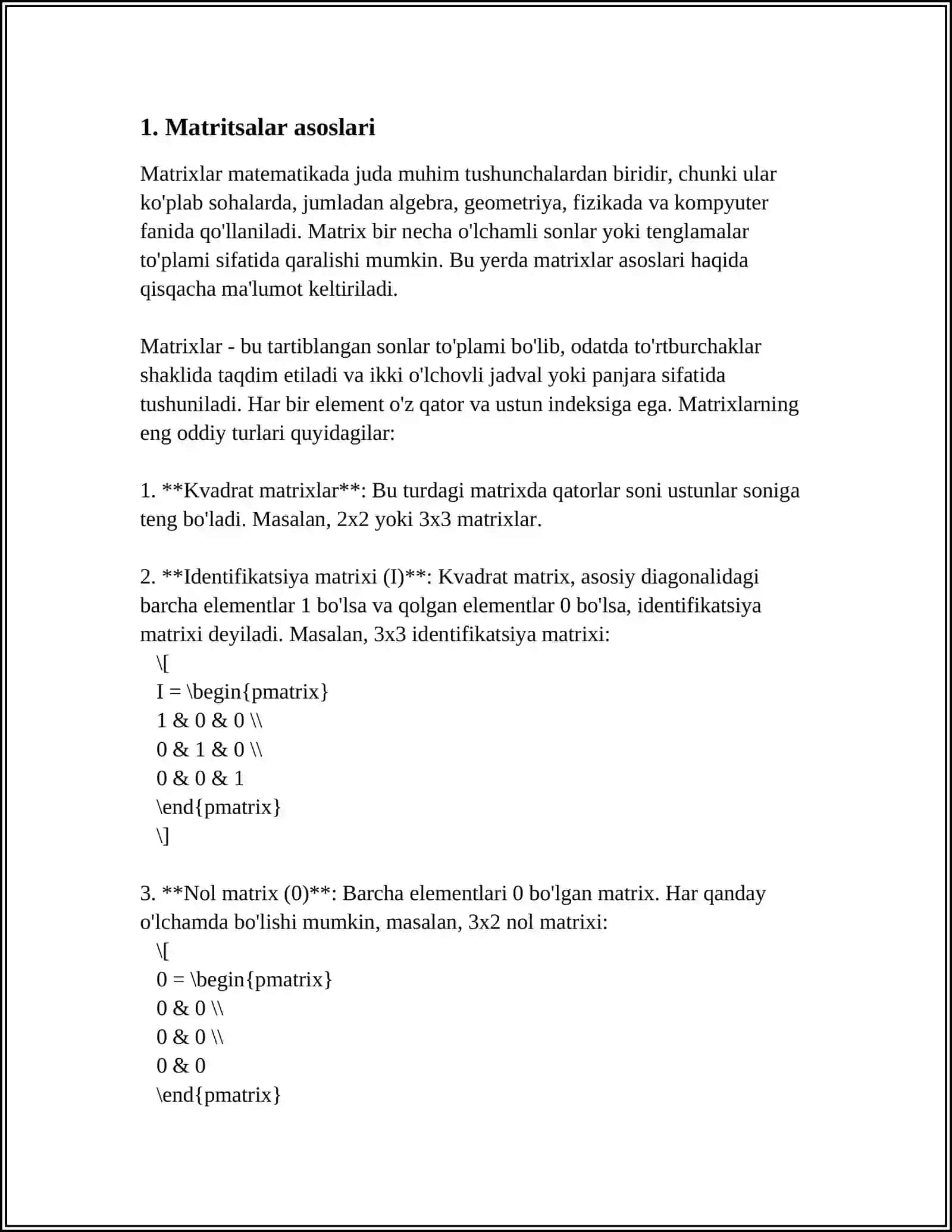 MATLABDA MATRITSALAR USTIDA AMALLAR 3