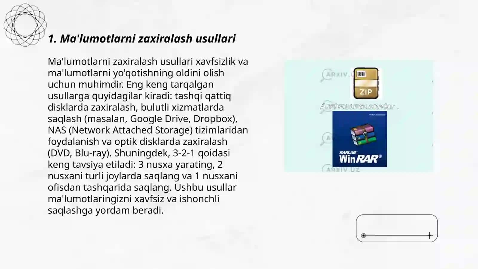 Ma'lumotlarni zaxiralash usullari 3