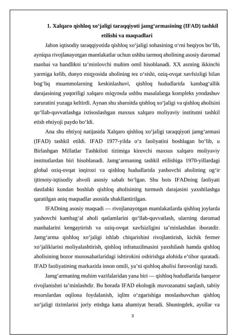 XALQARO QISHLOQ XO‘JALIGI TARAQQIYOTI JAMG‘ARMASI (IFAD) 3
