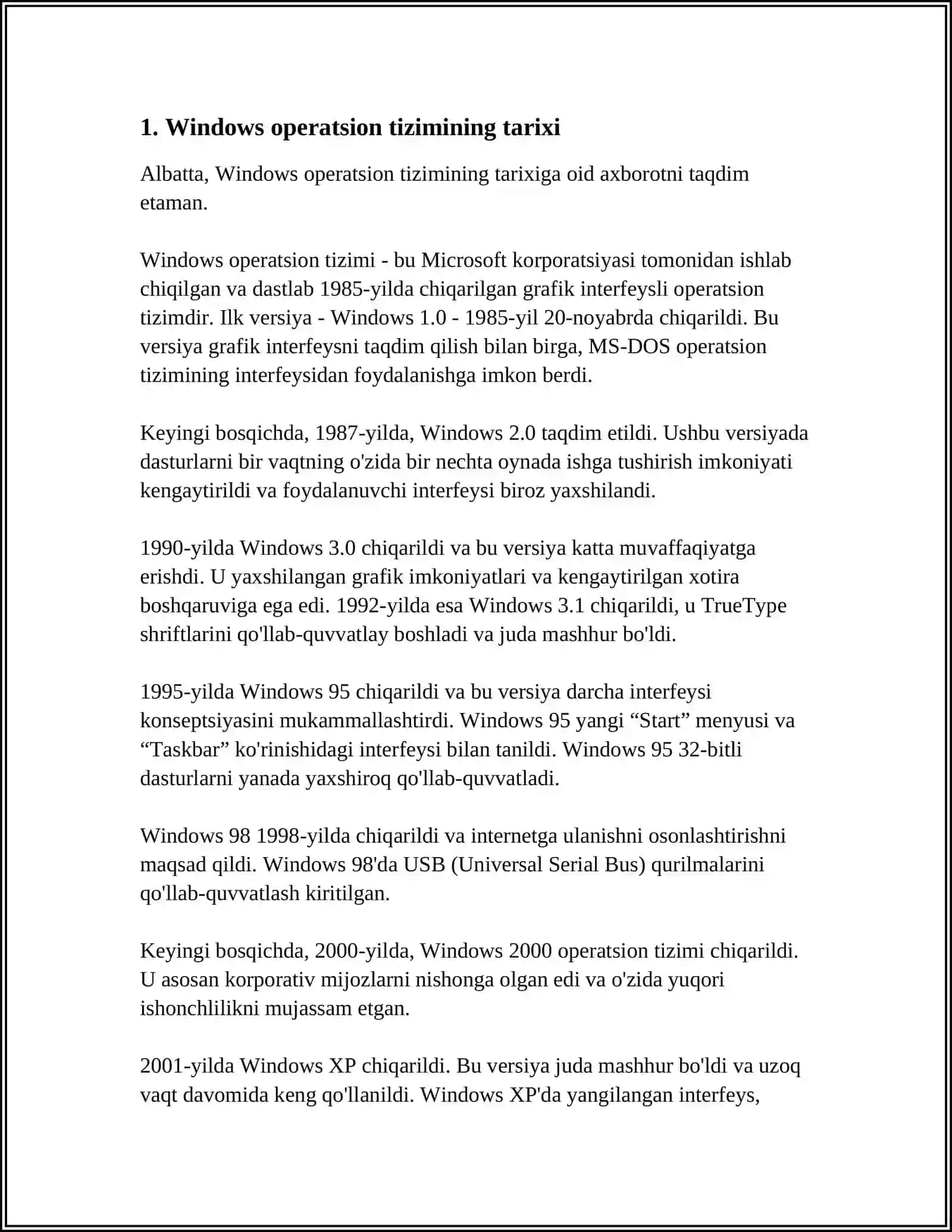 WINDOWS APERATSION TIZIMI VA UNING AFZALIKLARI 3