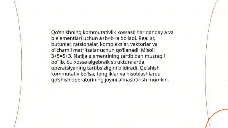Algebraik operatsiyalarning xossalari 3