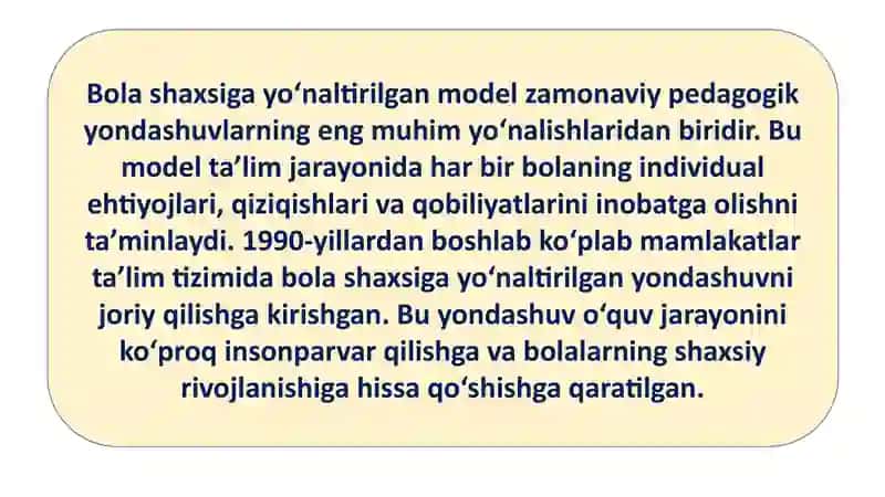 Bola Shaxsiga Yo'naltirilgan Model: Ustuvorlik va Tamoyillar 3