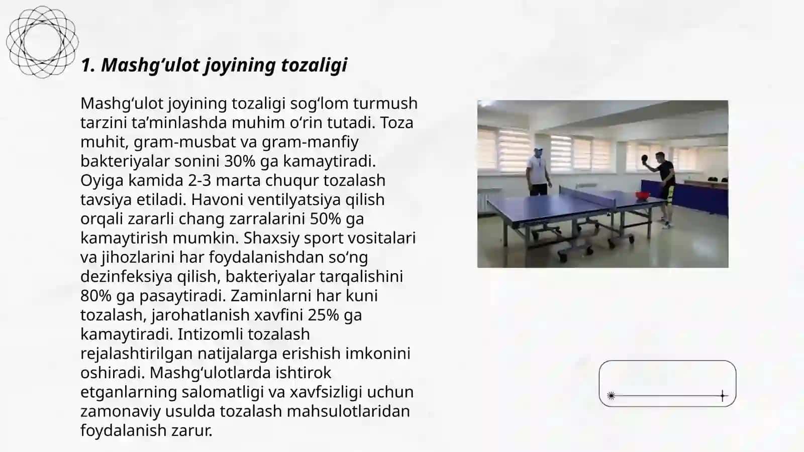 Mashgʻulot joyining tozaligi 3