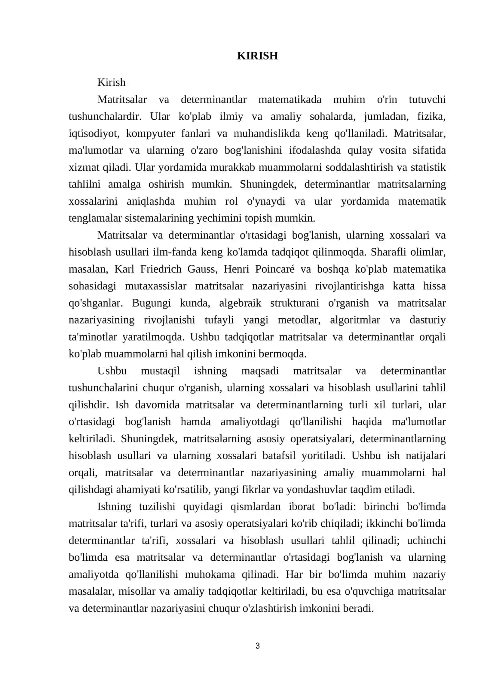 Matritsalar va determinantlar, ularning xossalari va ularni hisoblash 3