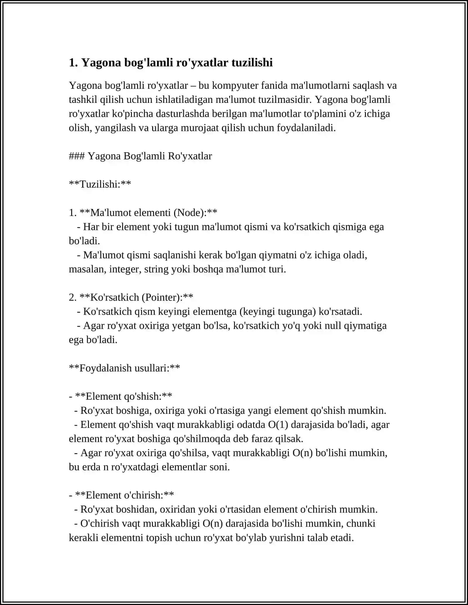Yagona bog'lamli ro'yxatlar tuzilishi 3