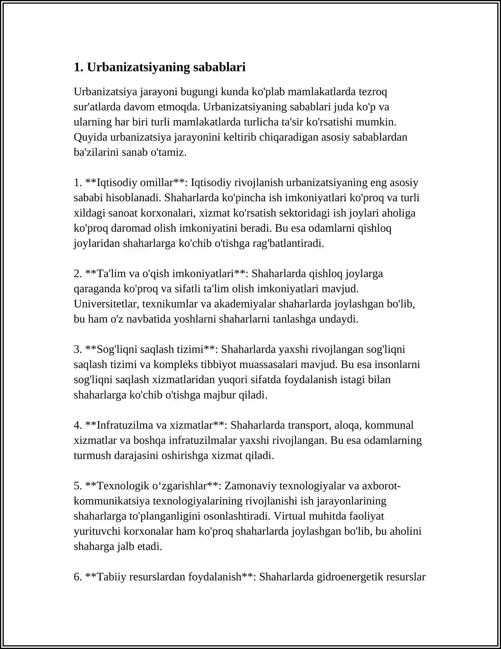JAHON MAMLAKATLARINING URBANIZATSIYASI 3
