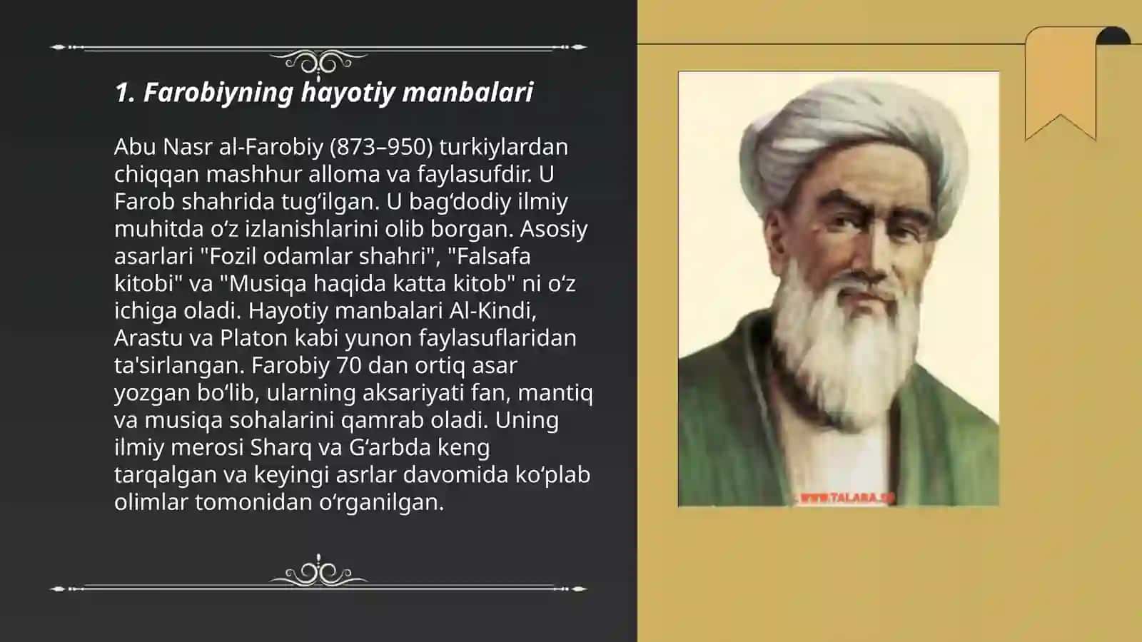 Farobiy hayoti va ijodi.Tarjimonlik faoliyati 3