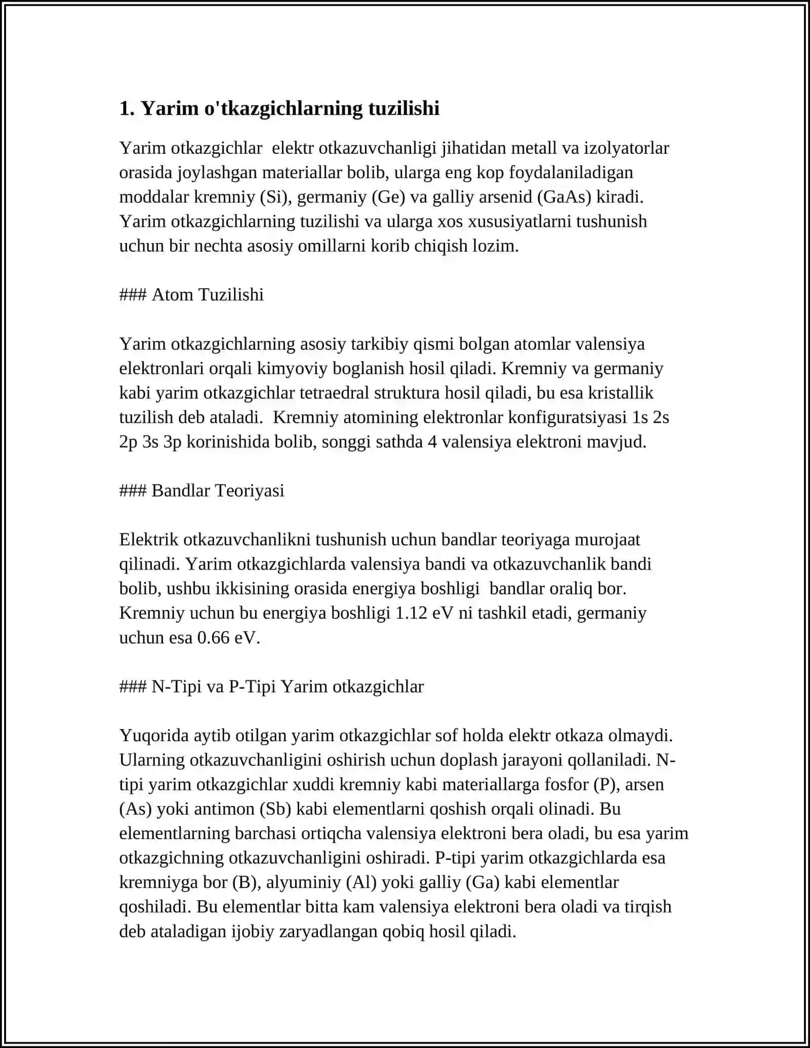 YARIM O'TKAZGICHLARDA ELEKTRONLARNING HARAKATI 3