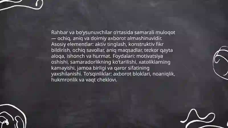 Boshliq bilan bo’ysunuvchilar o’rtasidagi munosabatlar 3