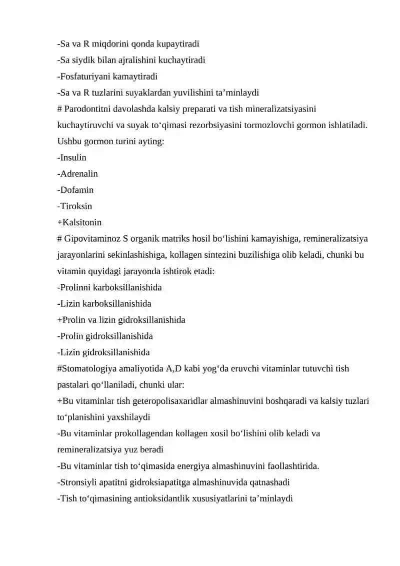 Kalsiy fasfatlar almashinuvining idora etilishi. Mineralizatsiya jarayonining gormonal boshqarilishi mavzusiga test 3