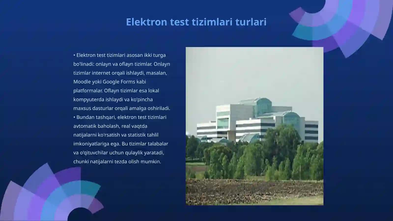 Soha bo'yicha elektron test yaratish texnologiyasi Axborot texnologiya fanidan 3
