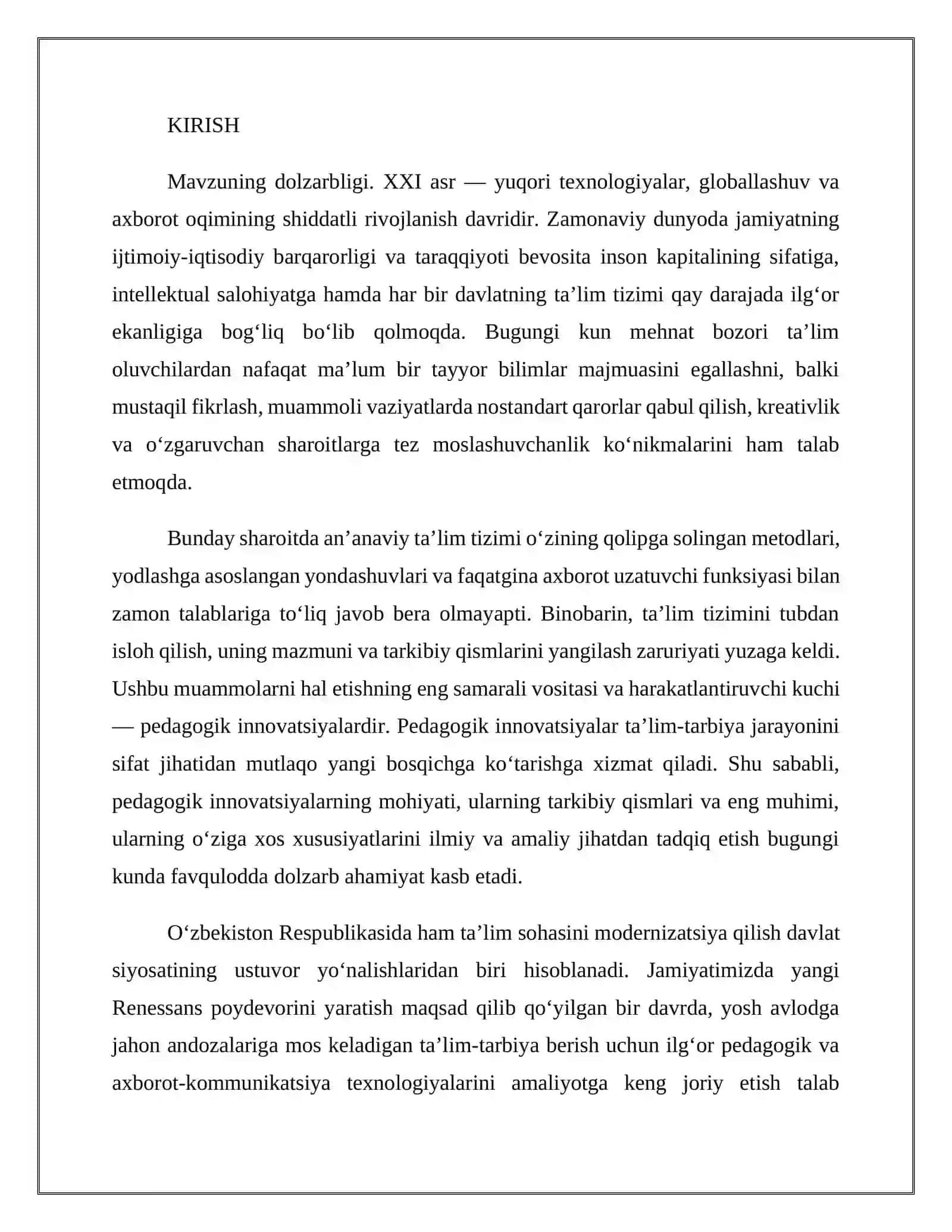 Pedagogik innovatsiyaning o‘ziga xos xususiyatlari 3