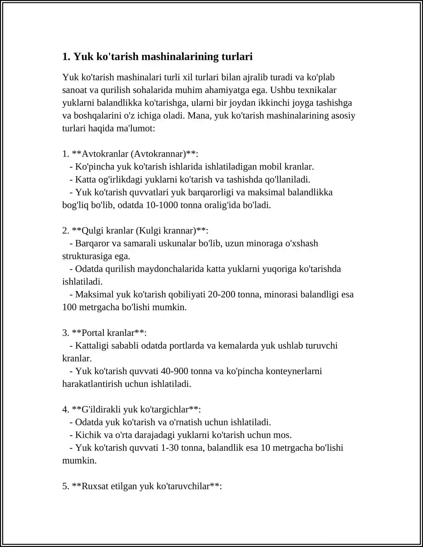 Yuk ko'tarish mashinalari ish unumdorligi 3