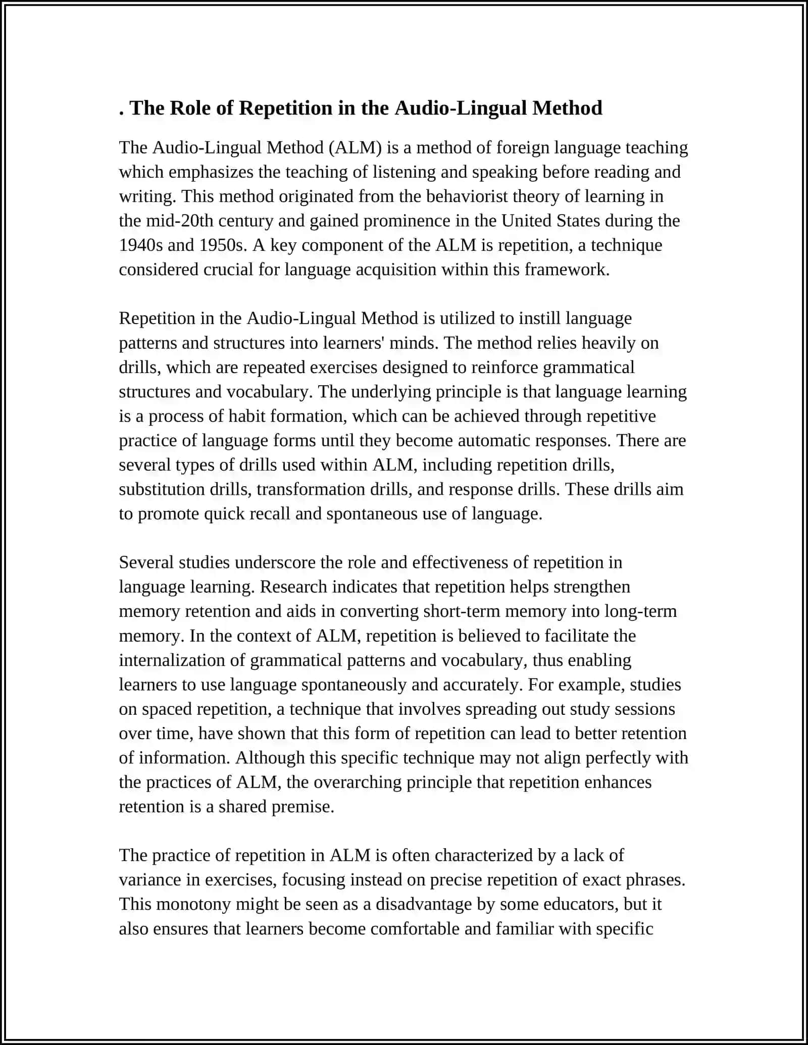 A STUDY ON AUDIO LINGUAL METHOD TO ENHANCE SPEAKING WITH A FOCUS ON CRITICAL THINKING AMONG INTERMEDIATE EFL LEARNERS 3