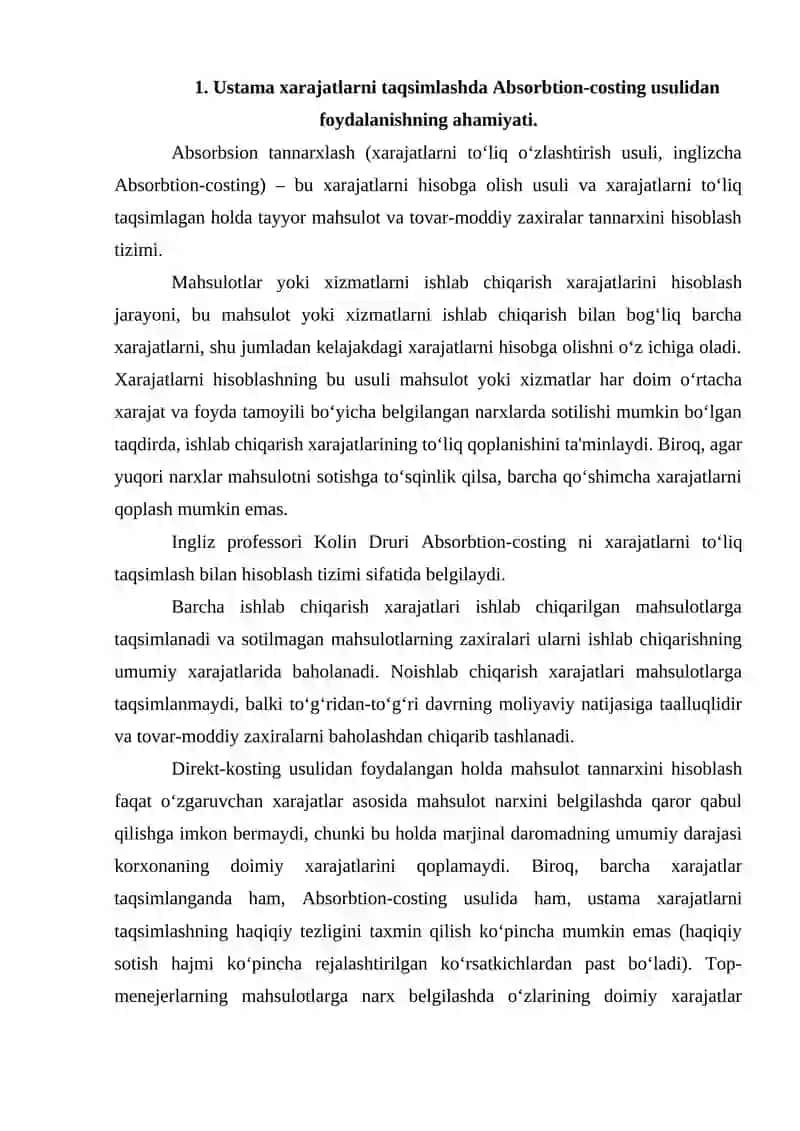 Ustama Xarajatlarini Taqsimlashning Absorbtion-Costing Usuli 3
