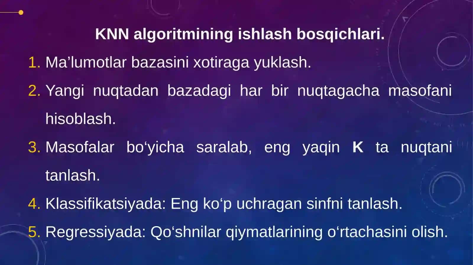 K-eng yaqin qo‘shnilar usuli (KNN) ideal slayd 3