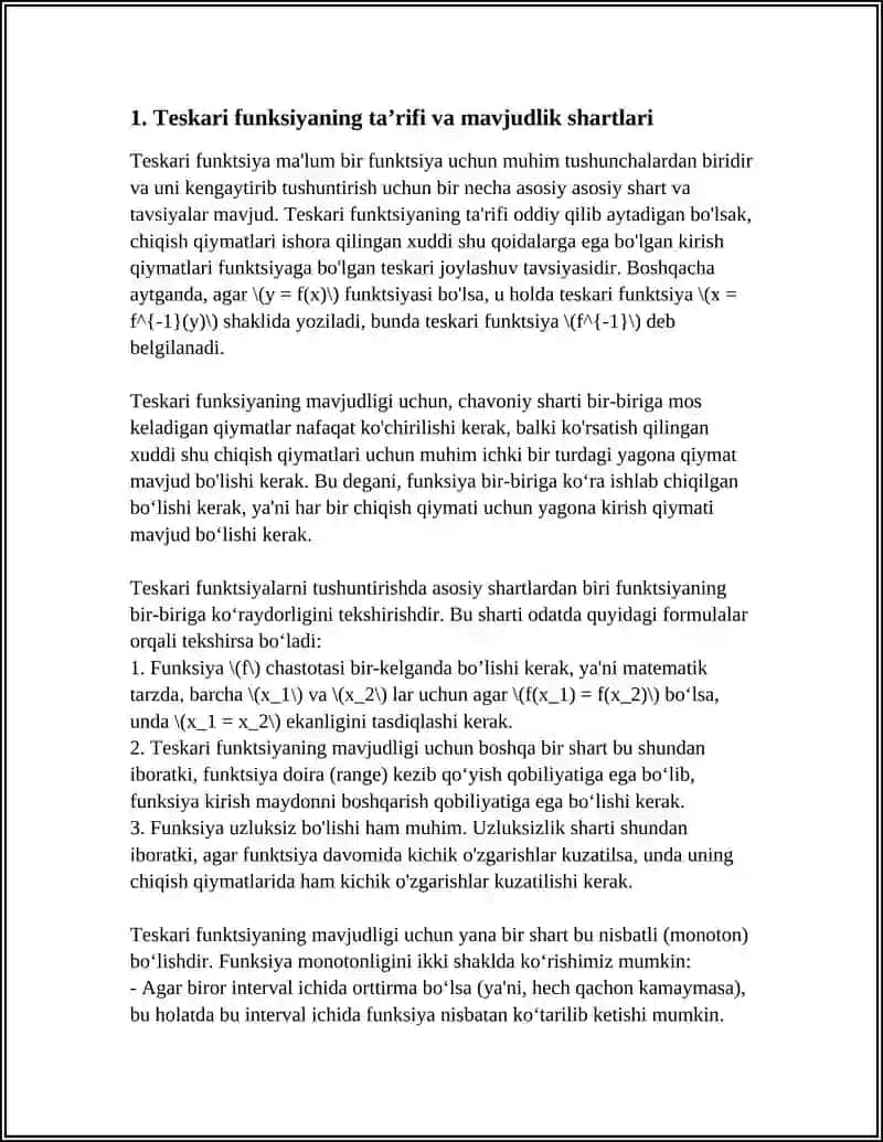 TESKARI FUNKSIYA UZLUKSIZLIGI VA DIFFERENSIALLANUVCHINLIGI 3