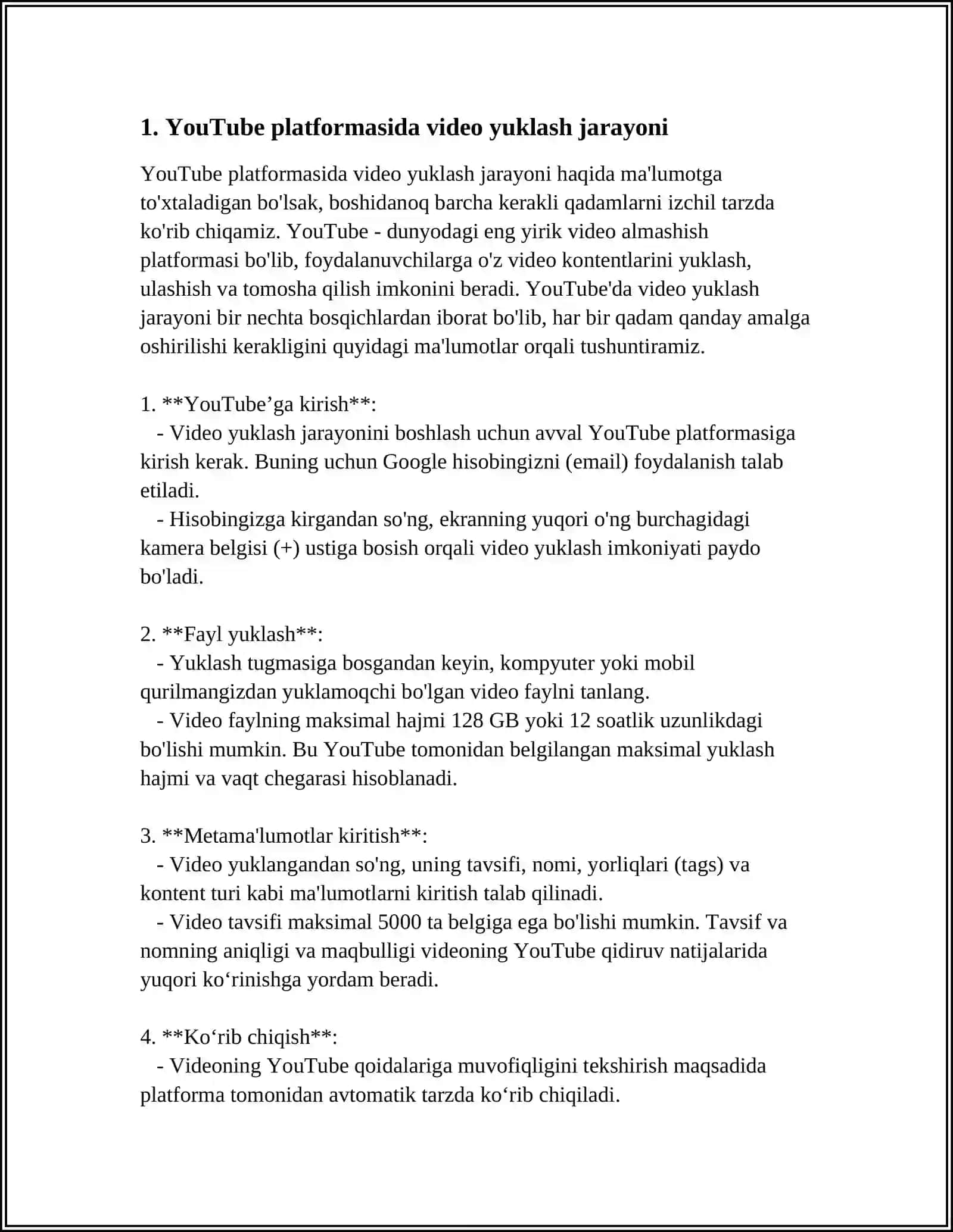 YOUTUBE PLATFORMASIDA VIDEO YUKLASH VA MODDIY RAG‘BAT TIZIMI 3