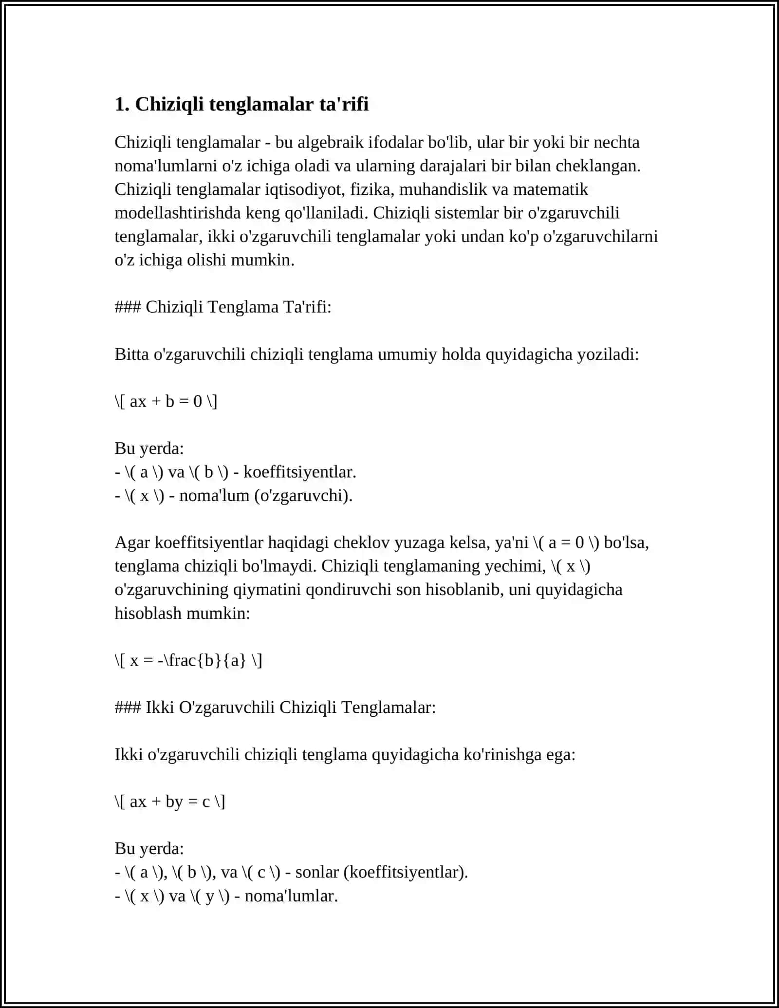 TEKSLIKDA TOʻGʻRI CHIZIQLI TENGLAMALAR 3