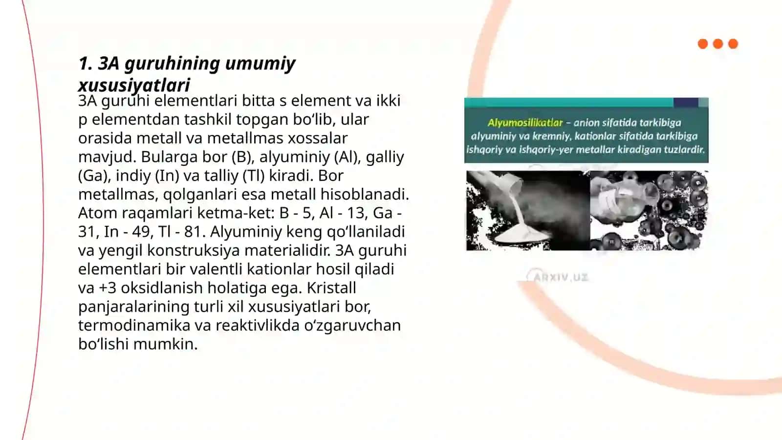 3A guruh elementlari Berilliy va Alyuminiy misolida 3