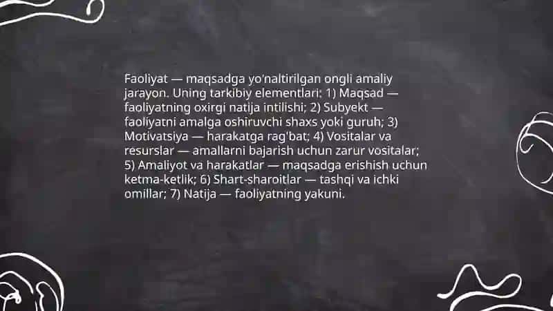 Faoliyat tarkibi va turlarini o'rganish 3
