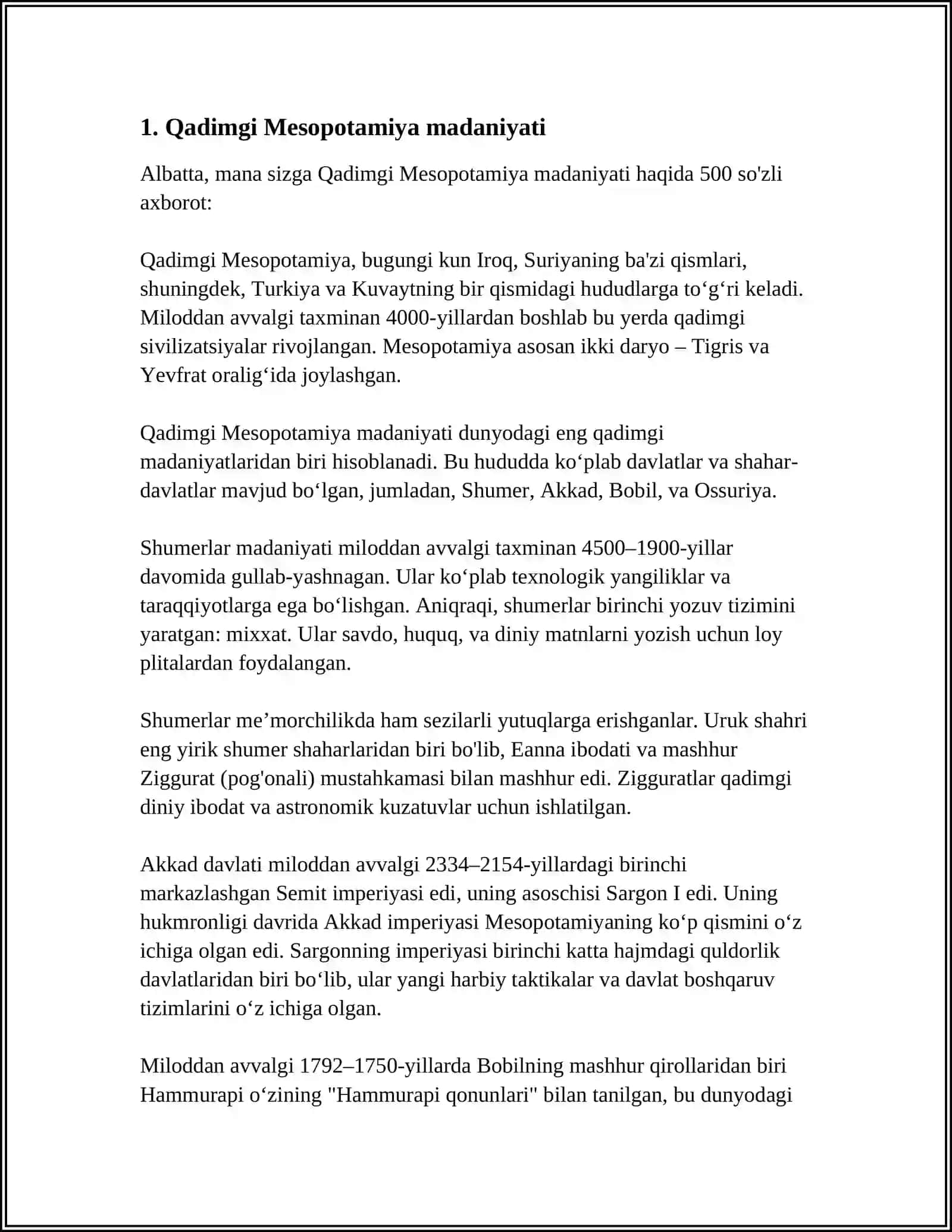 QADIMGI MESOPOTAMIYA MILL.AVV |V-|| MING YILLIKLARDA 3