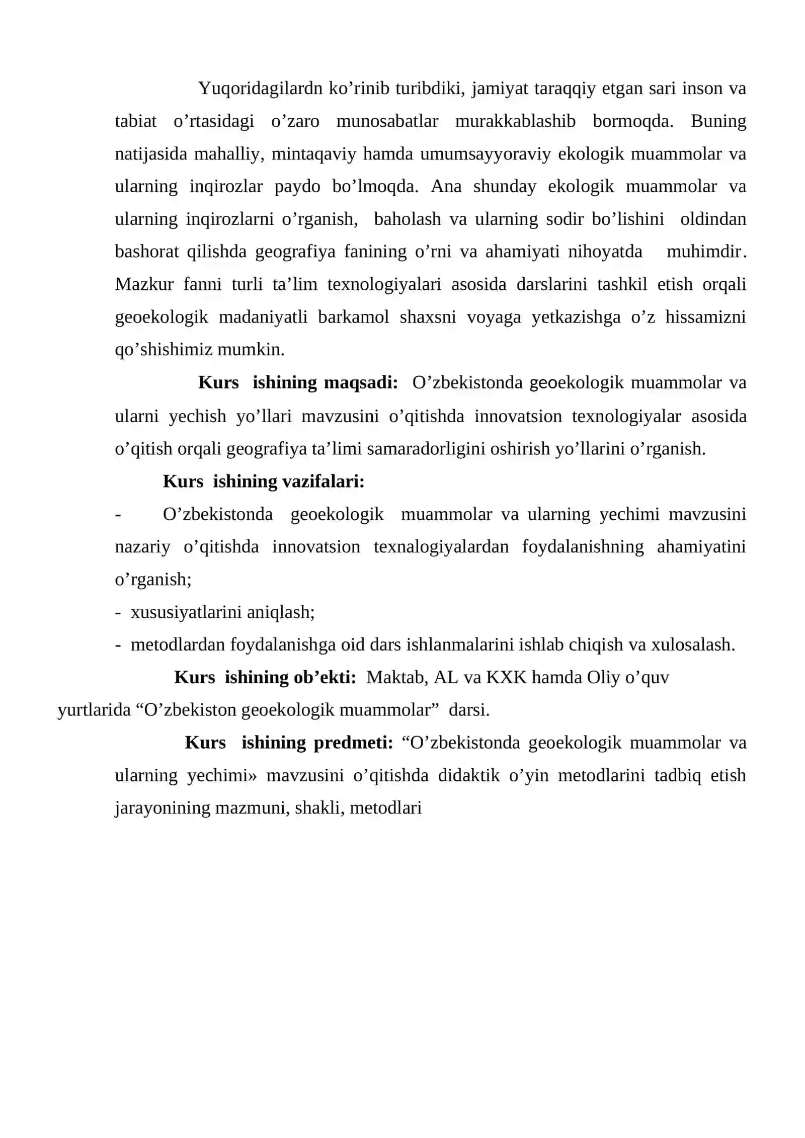 O’ZBEKISTONNING GEOEKOLOGIK MUAMMOLARI kurs ishi 3