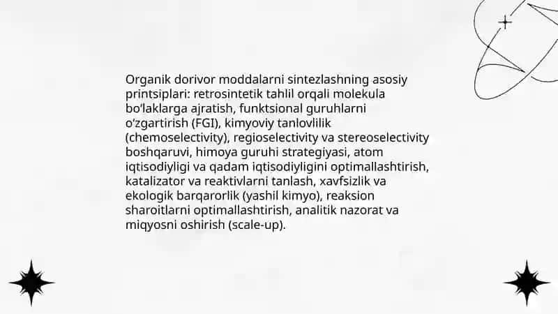 Organik dorivor moddalarni sintezlash 3