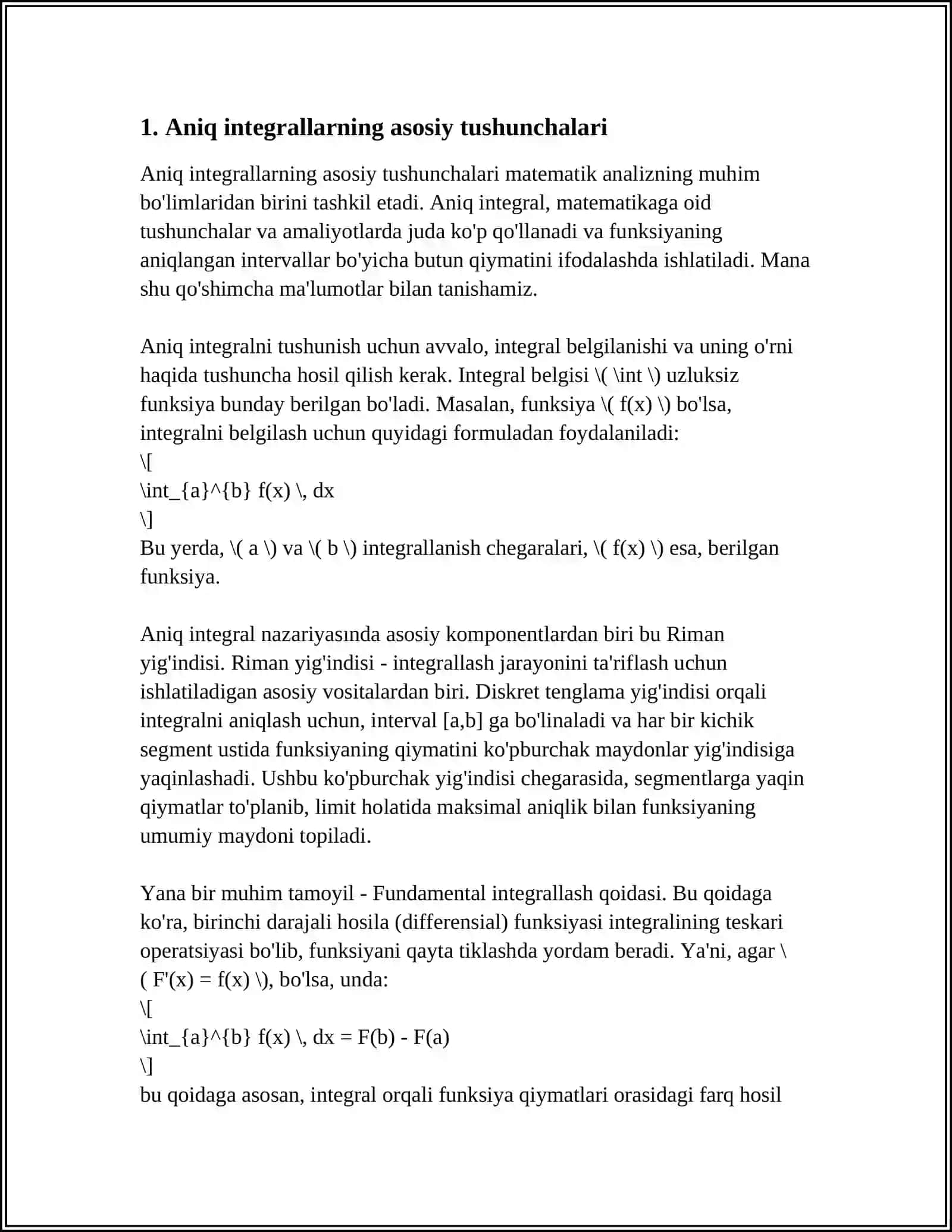 ANIQMAS INTEGRAL VA UNING TURLARI 3