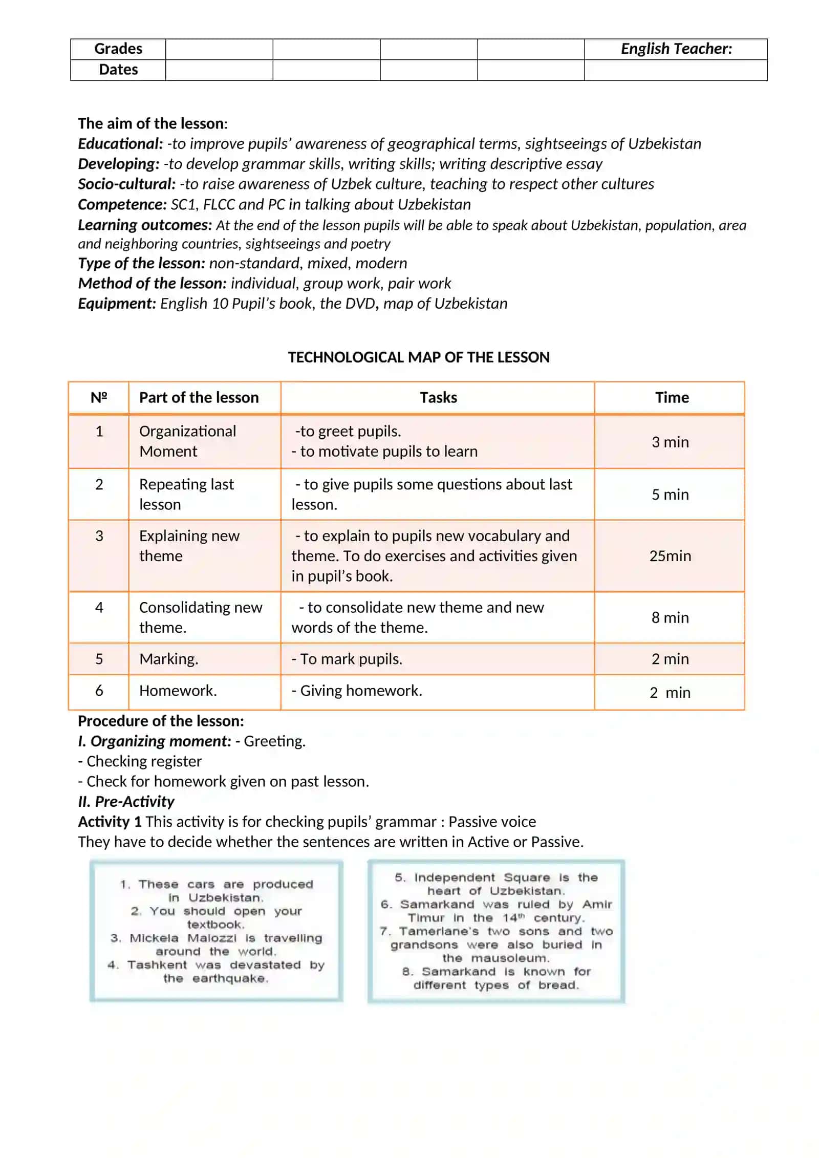 English Teacher Lesson Plan on Uzbekistan 3