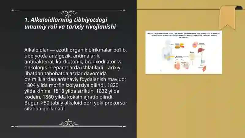 Alkaloidlarnng tibbiyot va boshqa sohalardagi ahamiyati 3