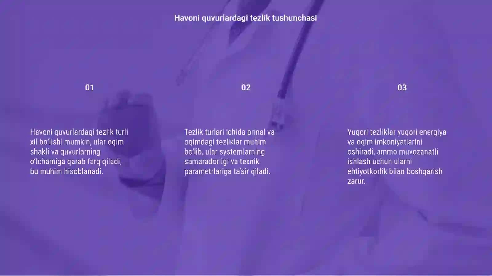 Havoni quvurlardagi tezlik turlari 3