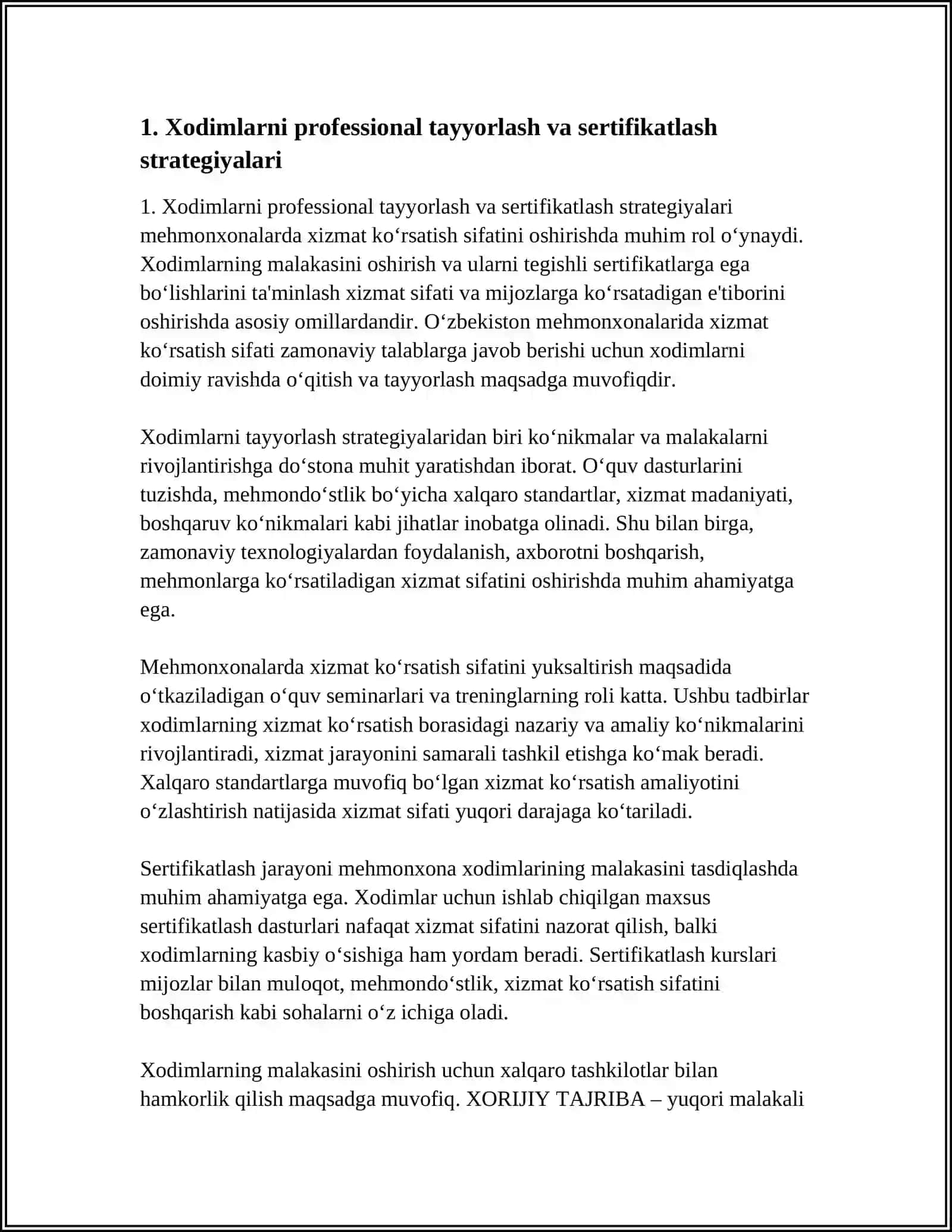 MEHMONXONALARDA XIZMAT KO‘RSATISH SIFATINI OSHIRISH STRATEGIYALARI 3