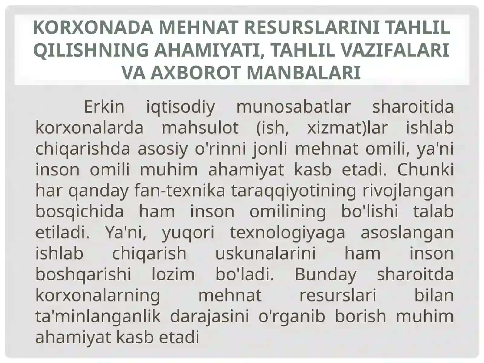 Korxonada mehnat RESURSLARI tahlili 3