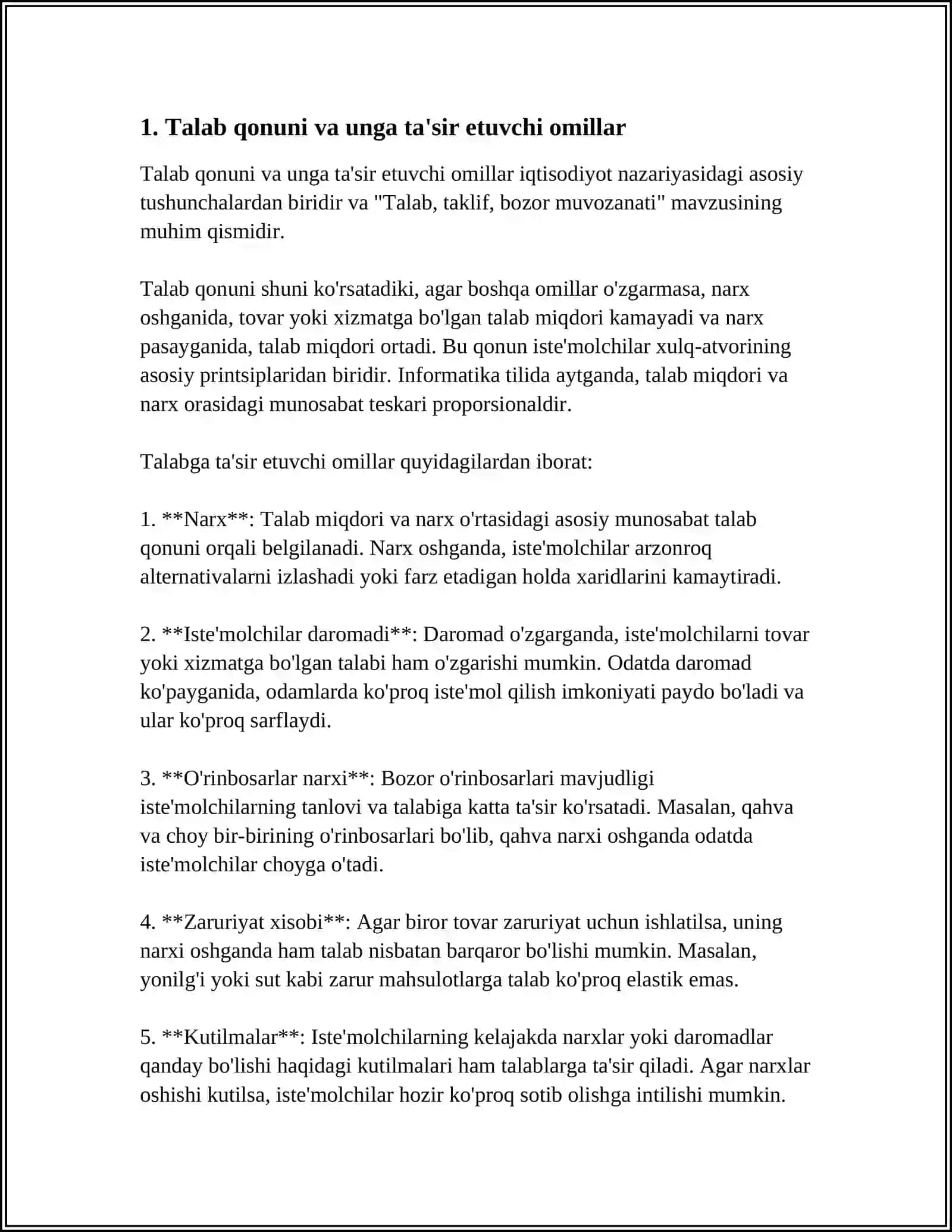 TALAB,TAKLIF,BOZOR MUVOZANATI 3