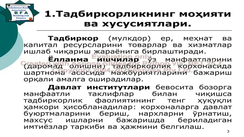 Tadbirkorlik faoliyati, uning rivojlanish shart-sharoitlari 3